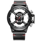 SKONE Skull Fashion Quartz Watch Casual Hollow out Men's leather Watch 9499