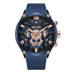 Megir Men's Watch Multi-Function Timing Three Eyes and Six Needles Silicone Quartz Watch 2222G