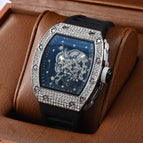 Watch for men Richard Trendy Fashion Hollowed-out Quartz Watch Diamond Silicone Electroplated Barrel-Shaped Men's and Women's Watch 9924