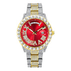 MISSFOX Watch for men fashion full diamond hip hop diamond week calendar men's quartz watch V332A