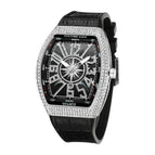 PINTIME Watch Men's casual Frankenstein Wine Barrel Watch Large Dial Watch leather Diamond Retro Watch