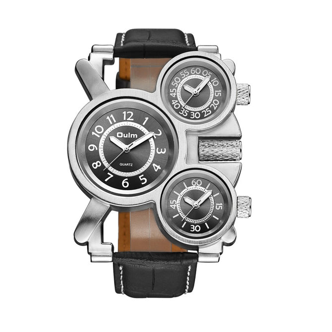 OULM watch for men quartz watch multi-time zone genuine leather quartz causal watch 1167