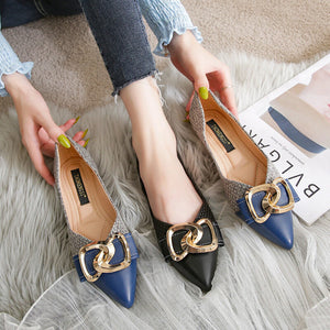 Single shoe women 2022 spring new pedal pointed metal buckle shoes women leisure flat sole single office lady casual shoes 222-7