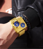 Oulm watch for men Square Personality Casual Large Dial Men's Watch Double Time Zone Steel Band Quartz Watch HP5024