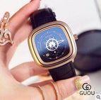 Guou 8150 Large Square Dial Watches Calendar Watches Hight Quality Genuine Leather Luxury Lady Gift Quartz Wristwatches