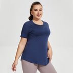 Large Size Long Thigh-Length Thin Yoga Mesh Beauty Back Breathable Short Sleeve yoga Running Fitness Top Sportswear for Women YY186