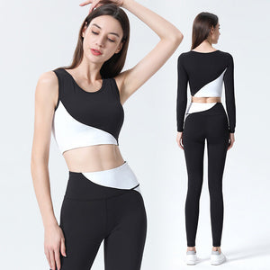 2021 Yoga suits new long-sleeved vest and pants yoga clothing suit women with chest pad and three-piece running fitness set 8257-9098-6145