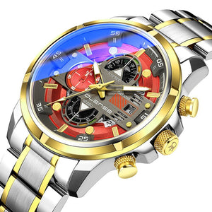 OLENSE 9002 Luxury Gold Red Men Steel Band Waterproof Sports Chronograph Fashion Business Male Clock Quartz Wristwatch with box