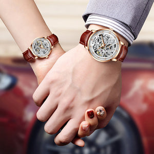 KINYUED couple diamond thin mechanical watch hollow leather fashion business watch J076
