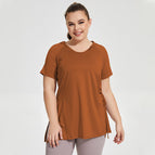 Plus size women T-shirt Slim Fit Thin Fitness Clothes Women's Hooded Short-Sleeved Sports T-shirt Quick-Drying Large Size Long Thigh-Length Yoga running sports Top YY158