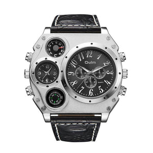 Oulm 1349 Quartz Watch Double Time Zone Men's Watches Cross Border Hot SaleBelt Personality Large Dial Male Casual Watch