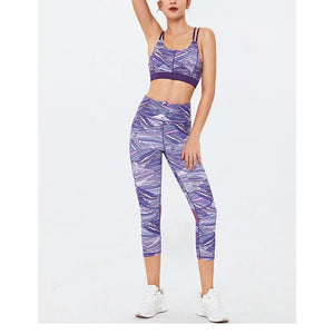 Women's Sports Yoga Set Mesh Stitching Printed Fitness Wear Two-piece Set Y26B0430/Y26K0431