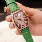 Fashion trend net red new style wine barrel type genuine large full diamond men's watch real belt diamond women's watch waterproof wrist watches for men