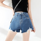 JEANS white ripped denim shorts women's 2022 summer new high-waisted thin A-line wide-leg hot pants JC3023