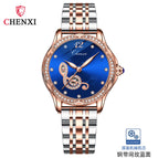 Chenxi new fashion luminous waterproof watch women's solid steel belt hollow automatic mechanical watch