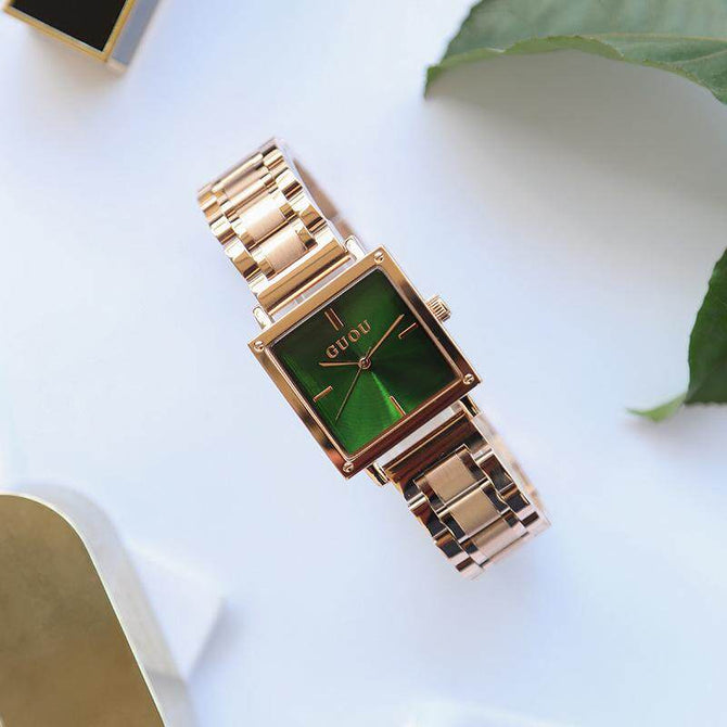 GUOU 8096 Watch Square Fashion Simple Steel Band Woman Watch Scale Waterproof Quartz Watch Women's Watches