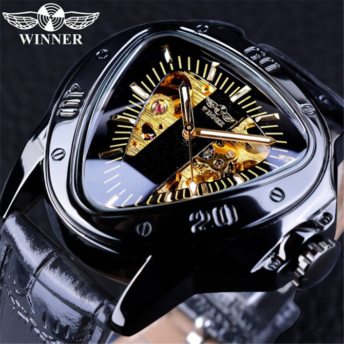 Winner European American Style Men's Fashion Casual Hollow Triangle Large Dial Automatic Mechanical men Watch SLZg65