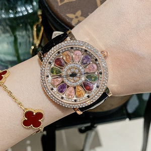 【Large stock】Diminnie Korean Version Full Diamond Belt Women's Watch Fashionable Classy Rotating Large Dial Ladies