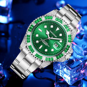 KIMSDUN new diamond-encrusted green water ghost automatic mechanical watch fashion luminous men's watch waterproof watch K-1268A steel