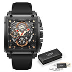 LIGE New Men's Watch Square Multifunction Chronograph Waterproof Watch LG8935