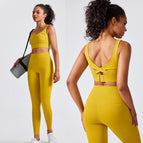 New women yoga suit beautiful back sports bra, high waist and hip lifting fitness pants women's yoga running suit set 60062+2083