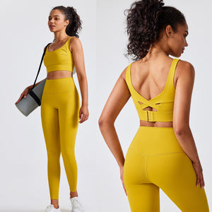 New women yoga suit beautiful back sports bra, high waist and hip lifting fitness pants women's yoga running suit set 60062+2083