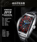 KIMSDUN men's Watch fashion barrel-shaped luminous leather automatic mechanical men's casual watch K-820D