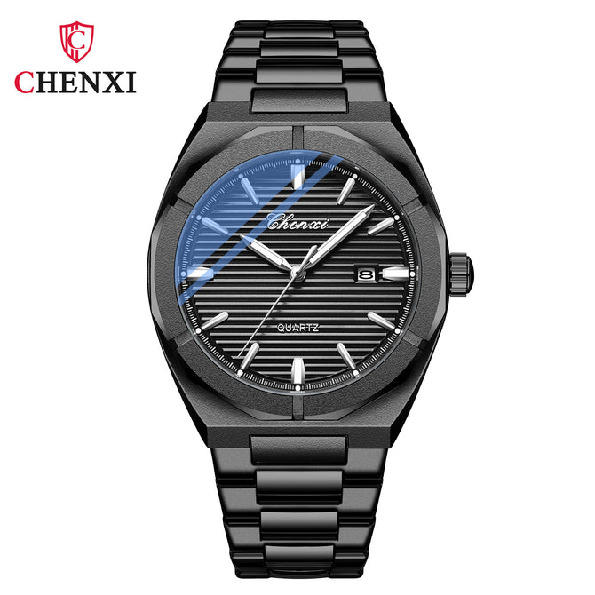CHENXI Business Men's Watch Horizontal Bar Calendar Polygon Luminous Waterproof Steel Belt Quartz Watch Men cx-8262