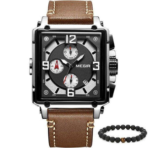 MEGIR 2061 Luxury Brand New Design Square Rose Gold Watches Men Quartz Leather Band Casual Sport Wristwatch men's watch