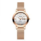 Korean Fashion Mesh Belt Fully Automatic Non Mechanical Women's Watch Luminous Waterproof Double Calendar Female Student Steel Band Watch for women