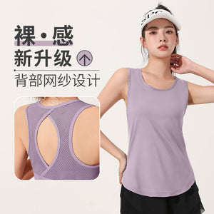 Women yoga vest Summer Wear Loose Running FitnessYoga T-shirt Thin Hollow Mesh Sleeveless Sport women clothing top JYMB008