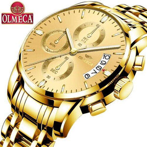 OLMECA Men Watch Chronograph Sport Mens Watches Top Brand Luxury Waterproof Full Steel Quartz Gold Clock Men Relogio Masculino