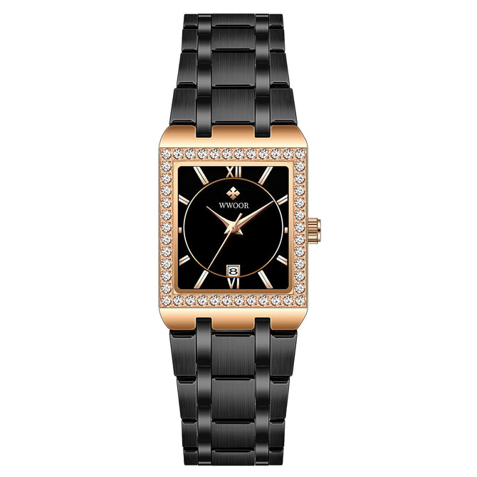 WWOOR Women's watch Waterproof Square SteelQuartz Watch Diamond Leisure Fashion Women's Watch 8858L