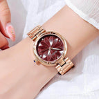 Luxury GUOU 6006 Rose Gold Women Watch Lady Fashion Crystal Bracelet Quartz Flower Dial Stainless Steel Watch