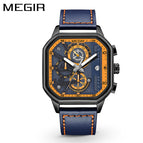 The new Megir square watch trend multi-function timing quartz watch men's leather men's watch 8106
