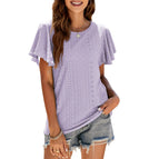 Women's 2022 summer new T-shirt hollow waist Ruffle sleeve casual top