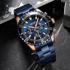 Megir Men's Watch Large Dial Chronograph Calendar Steel Belt Business Quartz Watch 2064