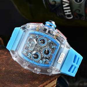 Men's and women's watch 6-Pin Quartz Watch Barrel-Shaped Hollowed Fashion Non-Mechanical Watch Spot Transparent Watch 8087