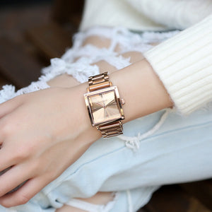GUOU 8096 Watch Square Fashion Simple Steel Band Woman Watch Scale Waterproof Quartz Watch Women's Watches