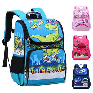 [Local Warehouse] New space bag schoolbag cartoon double shoulder children's boys and girls' wear-resistant and breathable Backpack school bag for boys 726 Star sky blue small