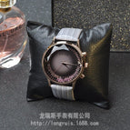 GUOU 8107 Durable Small Fashionable Handsome Big Dial Rhinestone Grey Strap Women's Watch