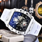 Men's watch Carbon Fiber Wood Grain Quartz Watch Barrel Shape Fashion Hollowed-out Quartz Waterproof Watch 9791E