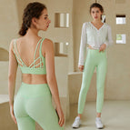 Spring and summer long-sleeved yoga clothes fitness suit women's quick-drying slimming professional high-end fashion running 3 pieces clothes 223+710+807