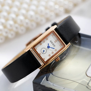 GUOU 6036 Square Watch Simple Square Dial Shell Face Women's Belt Watch Women's Fashion Vintage Women's Watches