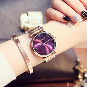 GUOU women's watch purple large dial European and American fan fashion simple quartz watch Roman graduated steel band watch women