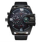 Oulm Ouli Men's Watch Large Dial Multi Time Zone Casual Leather Watch Compass 3790