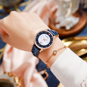 STARKING watch real diamond blue sandstone quartz watch trendy fashion watch women's leather watch