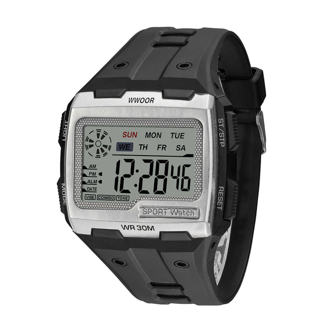 WWOOR 601 Silicone Square LDE Large Screen Display Electronic Watch Luminous Waterproof Style MEN Watch