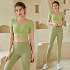 2022 new yoga clothes women's back short-sleeved cross-fit stretch sports fitness suit 216+181