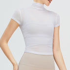 New Retro Yoga Blouse T-shirt Women's Turtleneck Quick-Drying Sports Yoga Jacket Mesh Breathable Sun-Proof Yoga Clothes